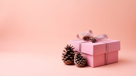 Pink gift box with pinecones. Illustration Generative AIの素材