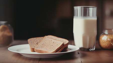 Bread with milk. Illustration Generative AIの素材