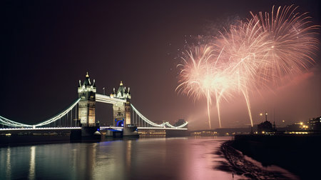 Holiday Fireworks in London. Illustration Generative AIの素材