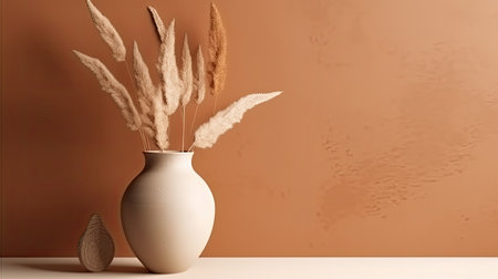 Minimalist background with vase and dry flowers. Illustration Generative AIの素材