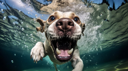 Cute dog underwater. Illustration Generative AIの素材
