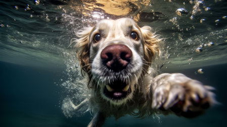 Cute dog underwater. Illustration Generative AIの素材