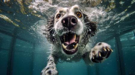 Cute dog underwater. Illustration Generative AIの素材