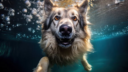 Cute dog underwater. Illustration Generative AIの素材