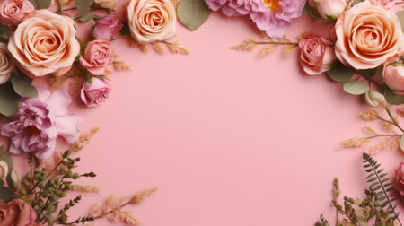 Pink floral frame background. Illustration Generative AIの素材