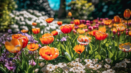 colorful spring garden. Illustration Generative AIの素材