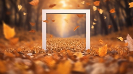 White frame with autumn leaves. Illustration Generative AIの素材
