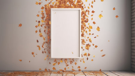 White frame with autumn leaves. Illustration Generative AIの素材