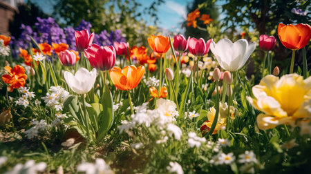 colorful spring garden. Illustration Generative AIの素材