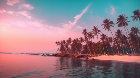 Coconut palms tropical background. Illustration Generative AIの素材