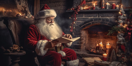 Santa reading letters from children. Illustration Generative AIの素材