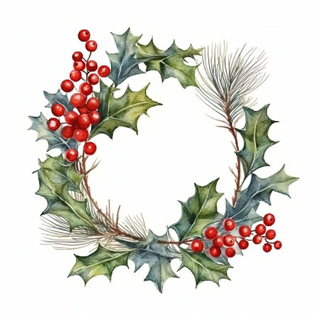 Merry Christmas wreath watercolor. Illustration Generative AIの素材