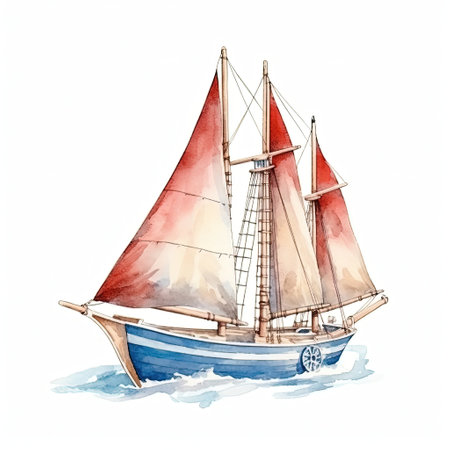 watercolor boat. Illustration Generative AIの素材