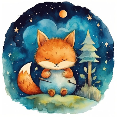 Cute watercolor good night. Illustration Generative AIの素材