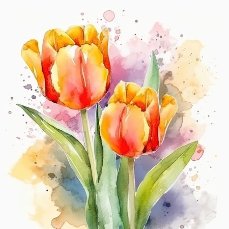 Watercolor tulip isolated. Illustration Generative AIの素材
