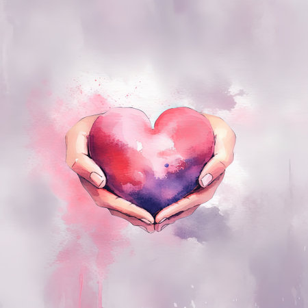 Hands hold heart watercolor. Illustration Generative AIの素材