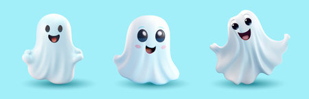 Cute 3d funny ghost set. Vector Illustrationのイラスト素材