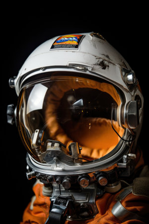 astronaut's helmet visor reflecting the stars and planets.の素材