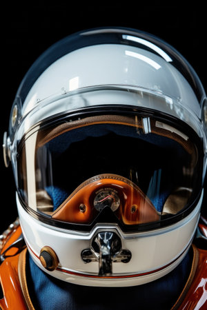 astronaut's helmet visor reflecting the stars and planets.の素材