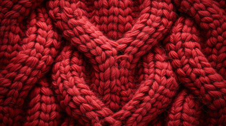 Background made of red knitted material texture.の素材