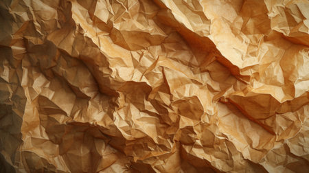 abstract background made of crumpled craft brown paper.の素材