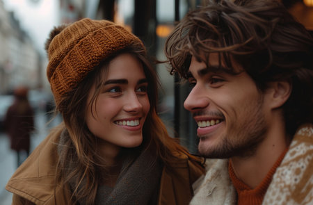 couple playing together in a city street.の素材