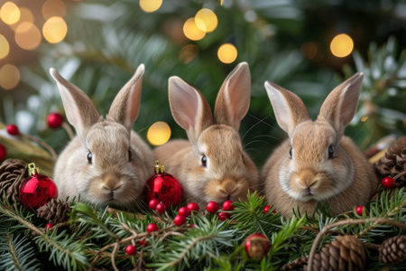 Bunny Haven: Adorable bunnies frame your festive message.の素材