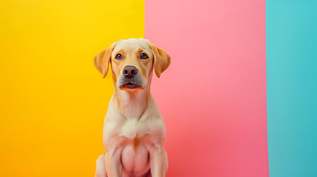 minimalist vivid advertisment background with cute dog and copy space.の素材