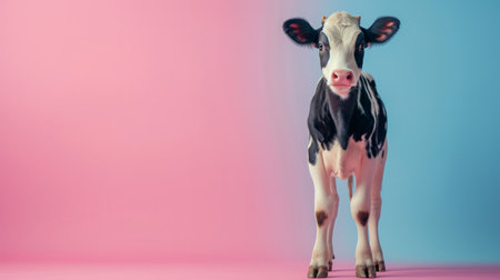 minimalist vivid advertisment background with cute cow and copy space.の素材