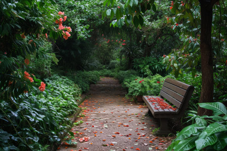 Romantic escapade in a lush garden, ideal for love-themed advertising.の素材
