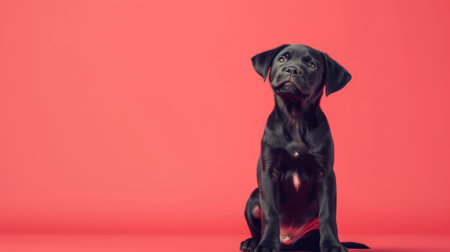 minimalist vivid advertisment background with cute dog and copy space.の素材