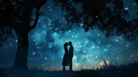 Lovers under the stars, offering an enchanting background for advertising.の素材
