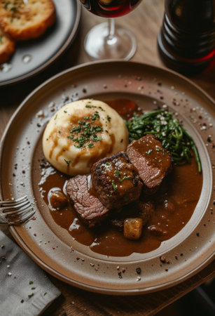 a steak is being drizzled with a sauce.の素材