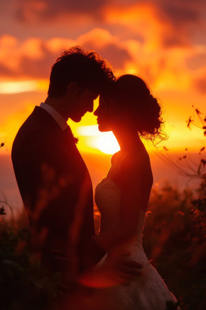 Sunset Serenity: Love blossoms in the glow of a breathtaking sunset.の素材