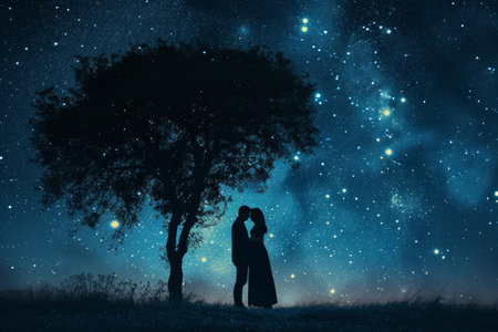 Lovers under the stars, offering an enchanting background for advertising.の素材