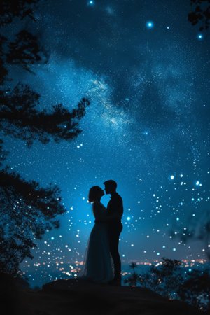 Lovers under the stars, offering an enchanting background for advertising.の素材