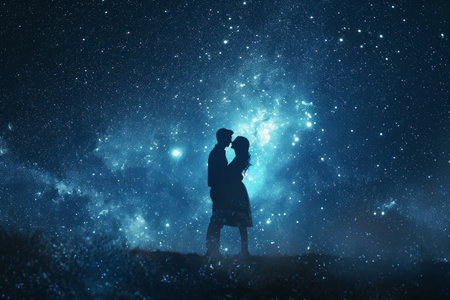 Lovers under the stars, offering an enchanting background for advertising.の素材