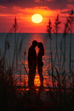 Sunset Serenity: Love blossoms in the glow of a breathtaking sunset.の素材