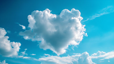 Beautiful heart shaped cloud on a bright blue sky.の素材