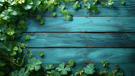 Green St. patricks day decorations on wooden background.の素材