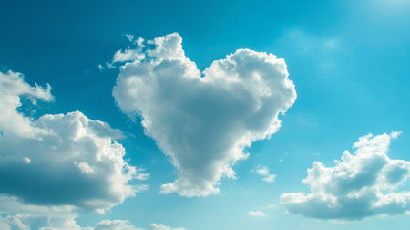 Beautiful heart shaped cloud on a bright blue sky.の素材