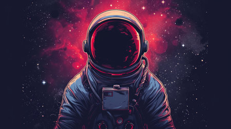 Beautiful poster with an astronaut in space for cosmonautics day and large space for text.の素材