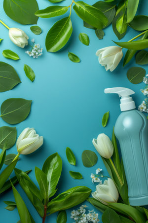 Poster for advertising spring cleaning with large empty space for text.の素材