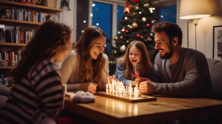 A family is enjoying a sleigh ride through a snowy winter wonderland.の素材