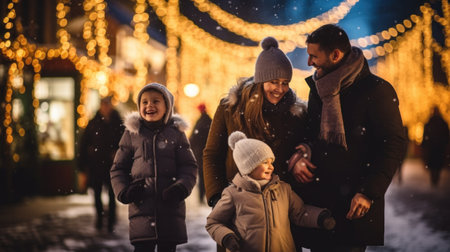 family, winter, christmas, happiness, daughter, mother, holiday, child, woman, happy, people, girl, celebration, caucasian, decoration, night, gift, xmas, street, cheerful, joy, together, fun, parent, smiling, city, kid, young, love, childhood, December, outdoorの素材