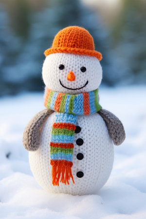 A cute and cheerful snowman with a carrot nose.の素材