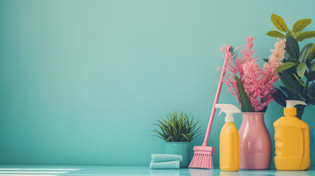 minimalist vivid advertisment spring cleaning background with copy space.の素材