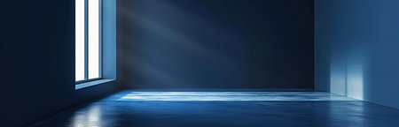 an elegant interior black model on a blue backdrop.の素材