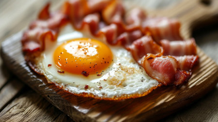 Fried eggs and bacon heart shape.の素材
