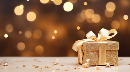 gift with a festive ribbon and tag.の素材